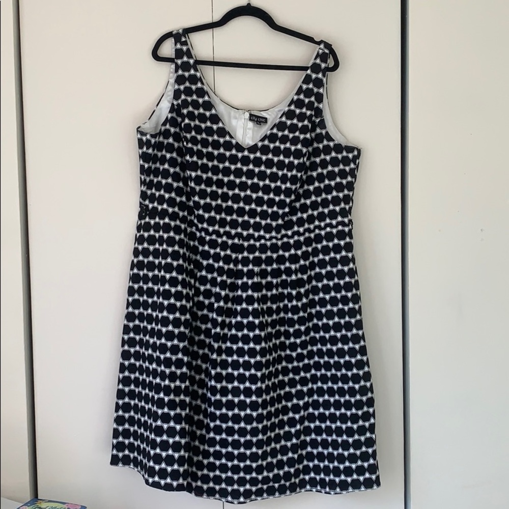 City Chic black & white print dress  XL